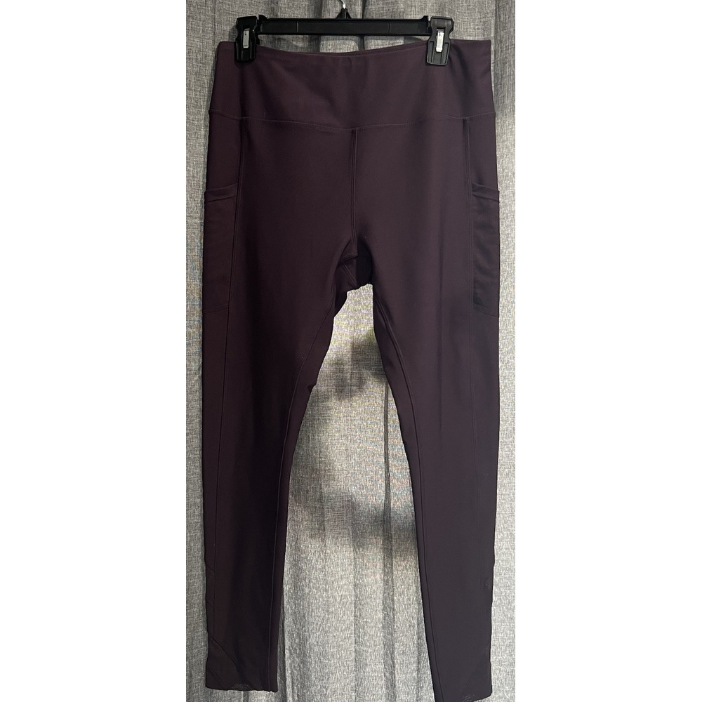 Mondetta Womens High Waist Active Legging Mesh Detail Side Pockets Size L Purple